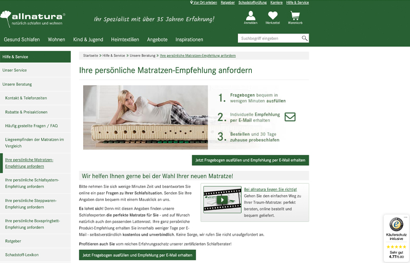 Kundenservice bei allnatura Dank CMS
